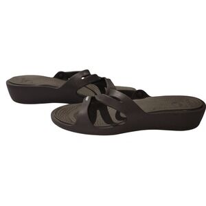 Crocs Sienna Slides Wedge Sandals Brown Comfort Casual Shoes Size 9W